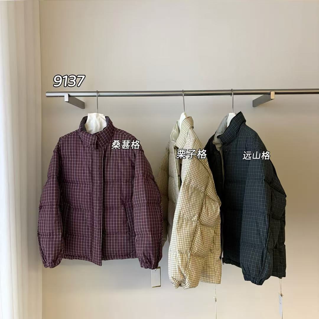 新款气质休闲韩版简约格纹长袖羽绒服Y249137