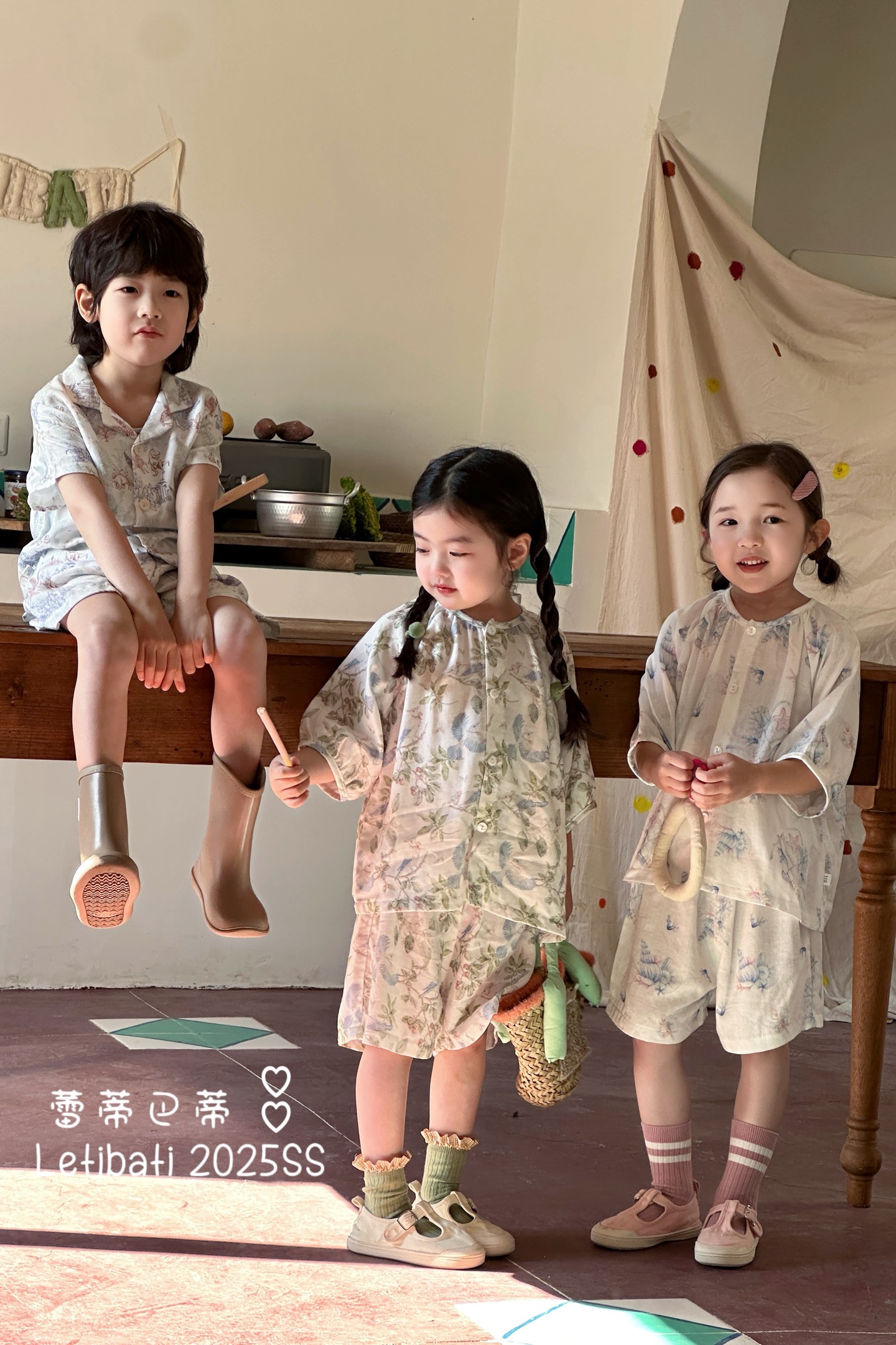 【亲子装】儿童纱布短袖短裤套装森系家居服男女童家居服宽松睡衣