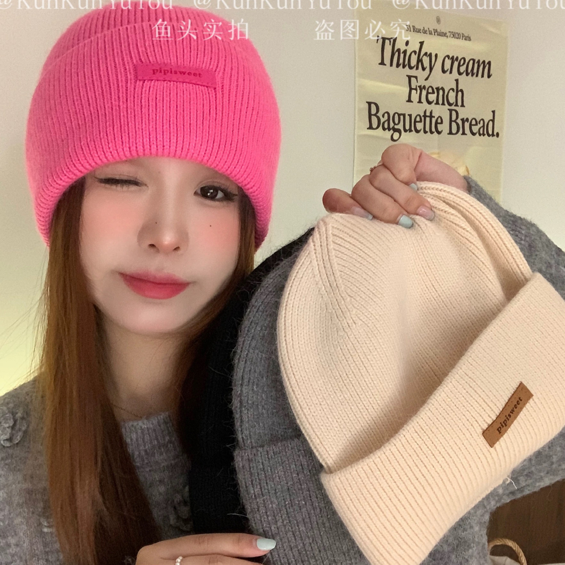 兔毛针织帽女秋冬2025新款大头围保暖加厚毛线帽子显脸小灰色冷帽