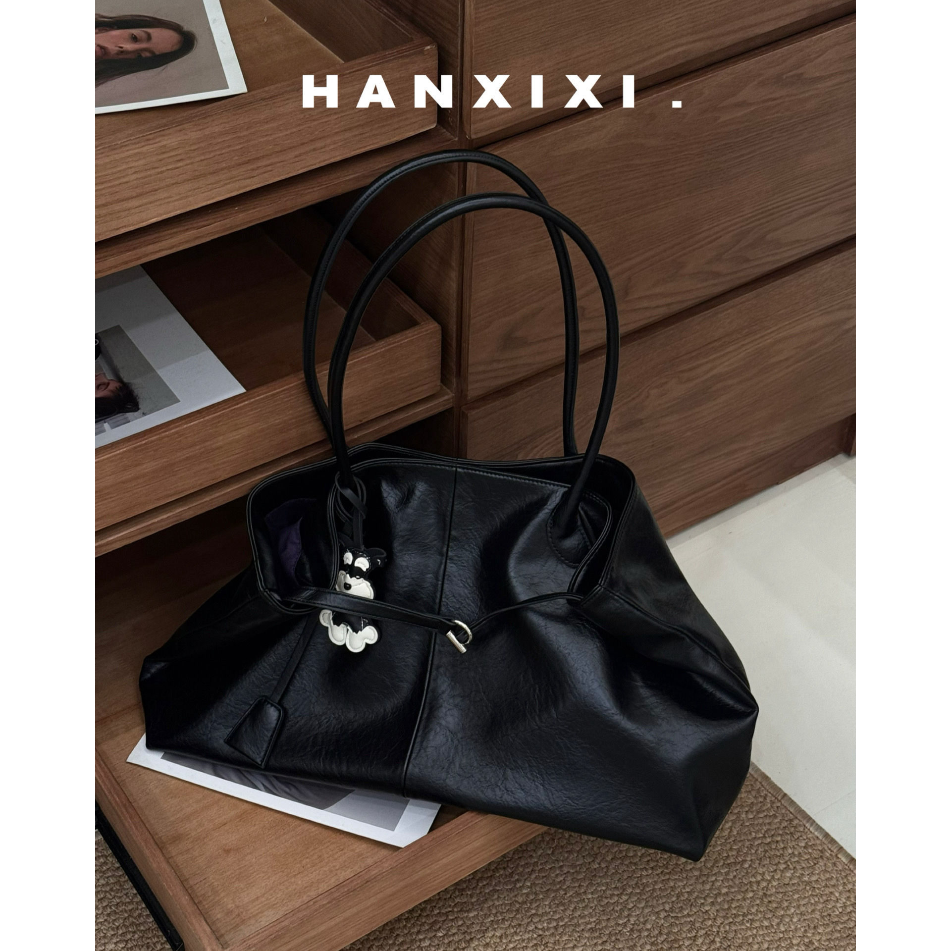  HANXIXI/韩希希 牛皮托特包hobo腋下包大容量通勤皮带扣单肩包