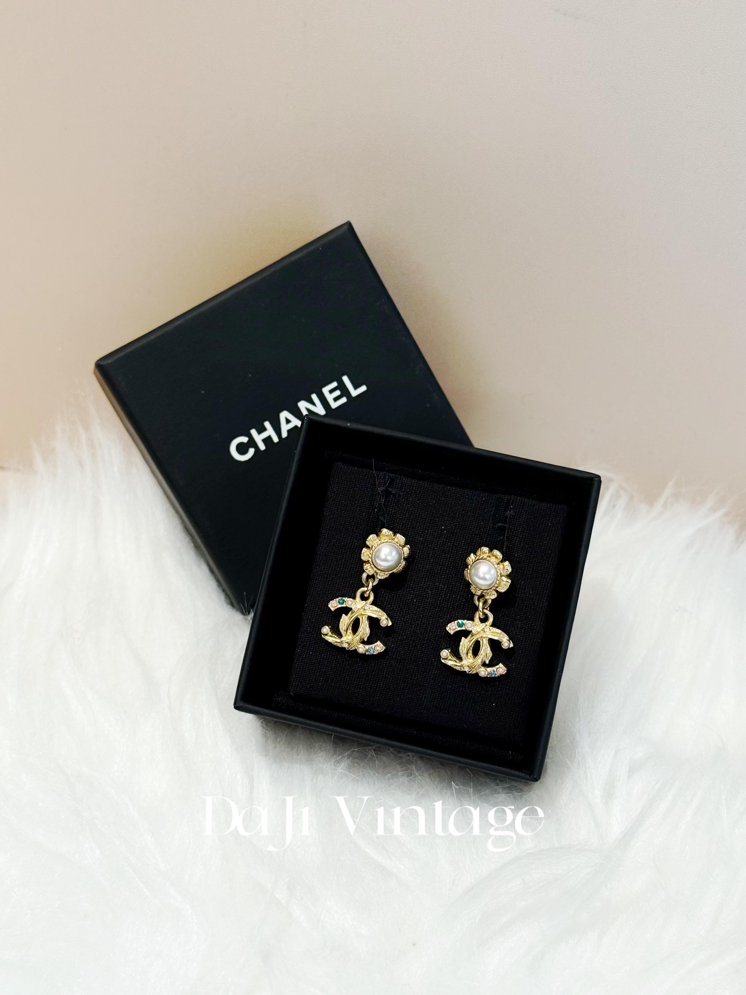 95新 Chanel/香奈儿 大吉中古3/Chanel香奈儿双c太阳花珍珠耳钉