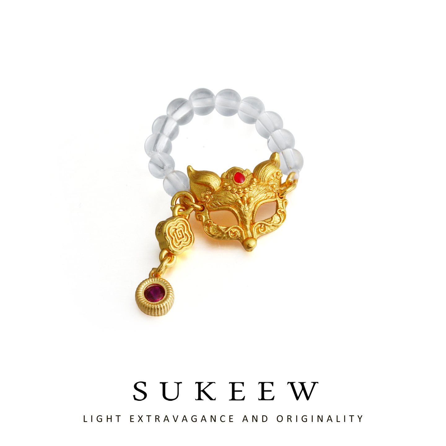 SUKEEW/酥可 镀K金 新中式面具狐冰透时尚戒指275003