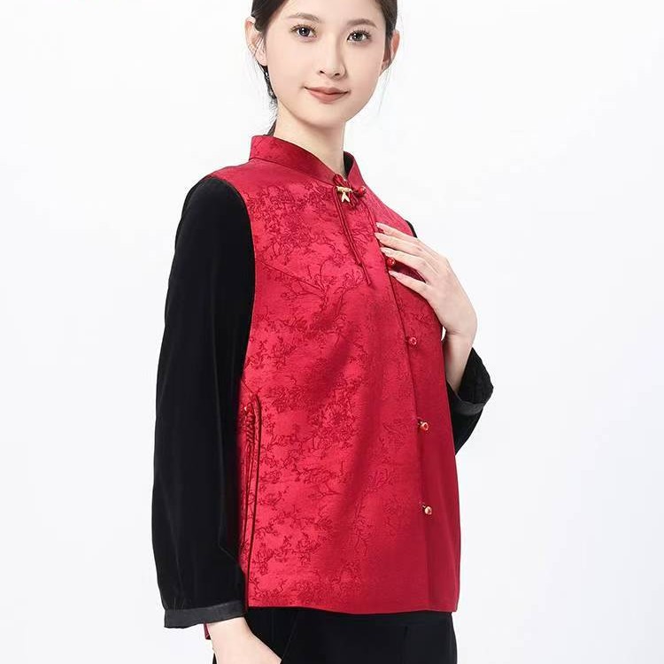 老美华秋季女士醋酸面料新中式坎肩433222004