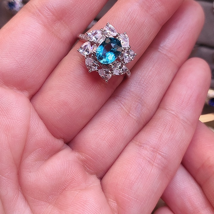 磷灰石戒指银S925镶嵌妙*