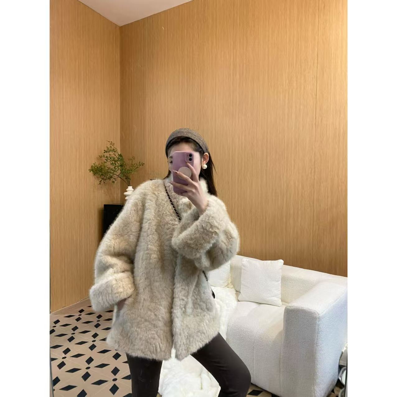 【Y.Y】2025秋冬新款中长款仿湖羊立领挽袖中古百搭毛毛外套