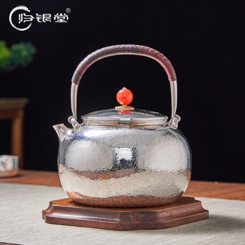 归银堂足银999复古亮咖（福宝）烧水壶手工茶壶提梁壶烧水壶茶具