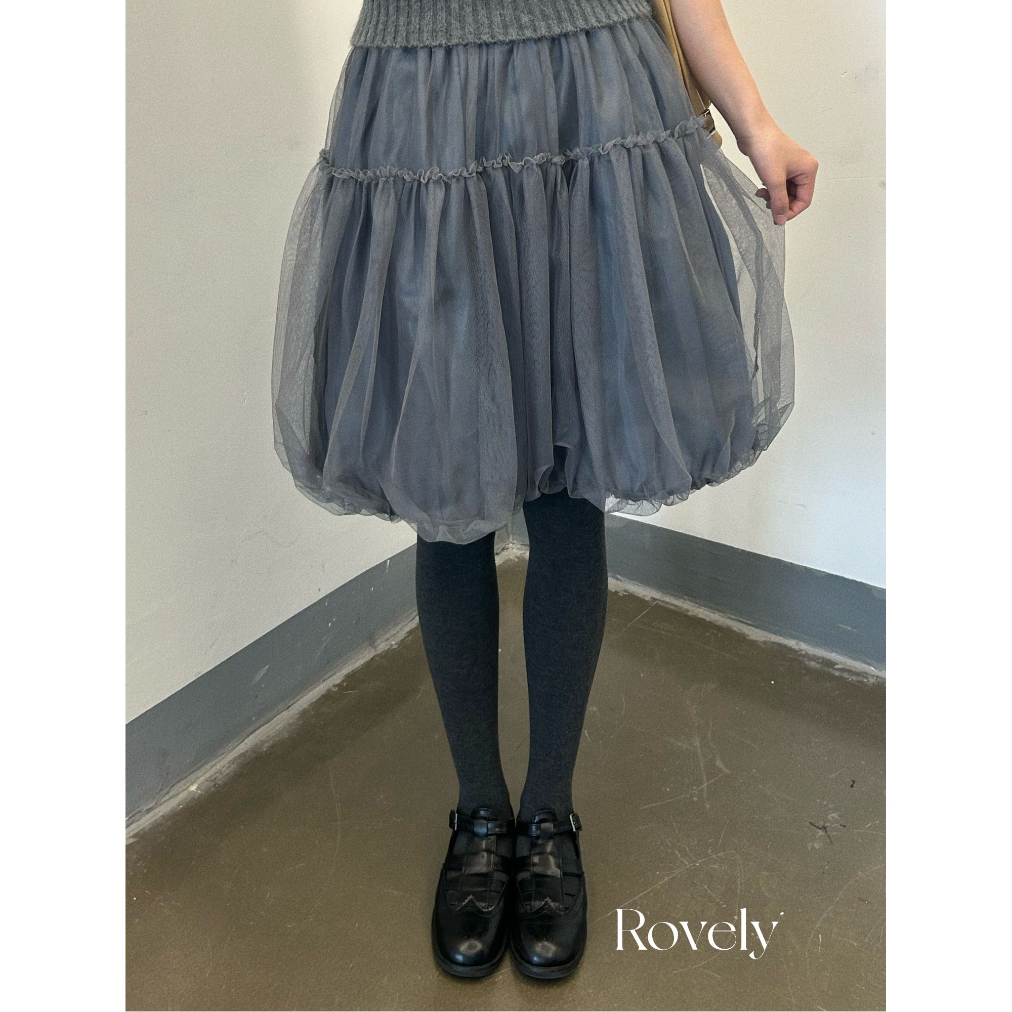 Rovely【氛围日记】韩系ins氛围感重工网纱拼接蓬蓬花苞半身裙