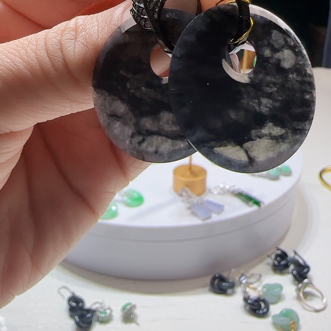 翡翠耳饰银S925镶嵌天然缅甸a货翡翠