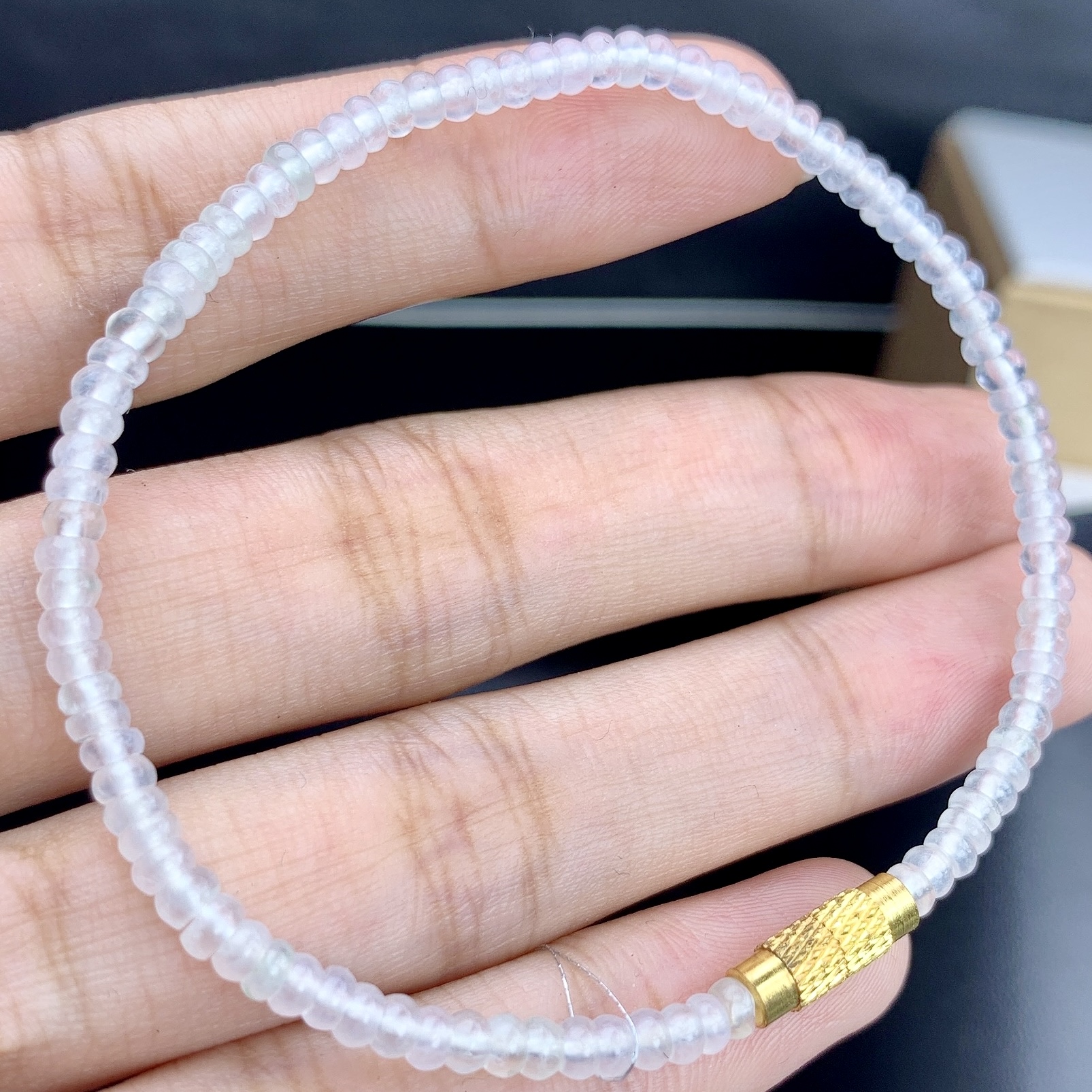 缅甸A货翡翠白冰算盘珠手链手串单圈T卡3.2mm