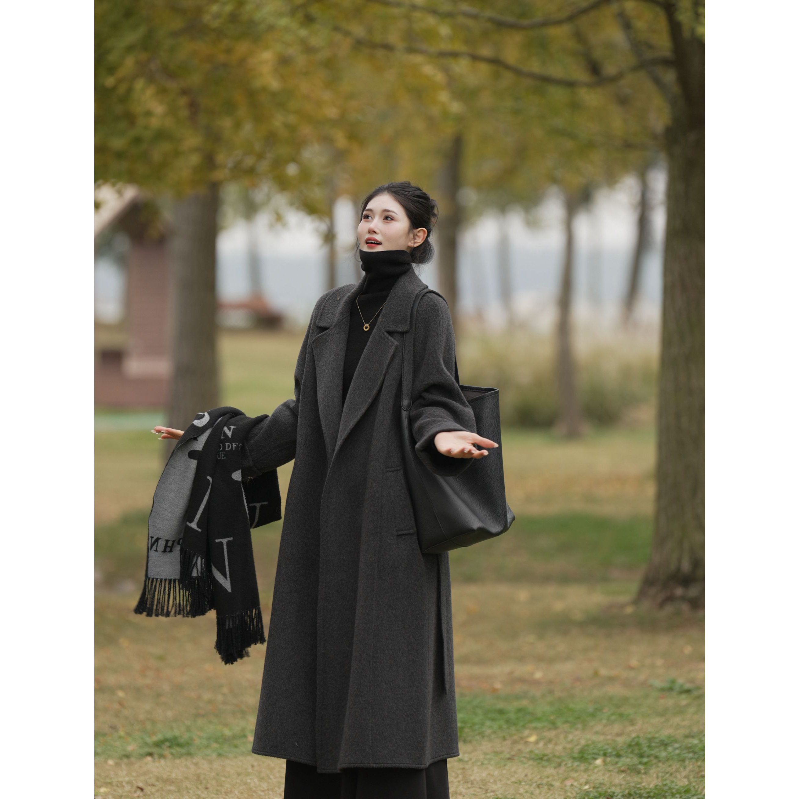 【落叶沙沙】宽松加厚长款秋冬毛呢女毛呢外套长款直下摆羊毛尼大衣