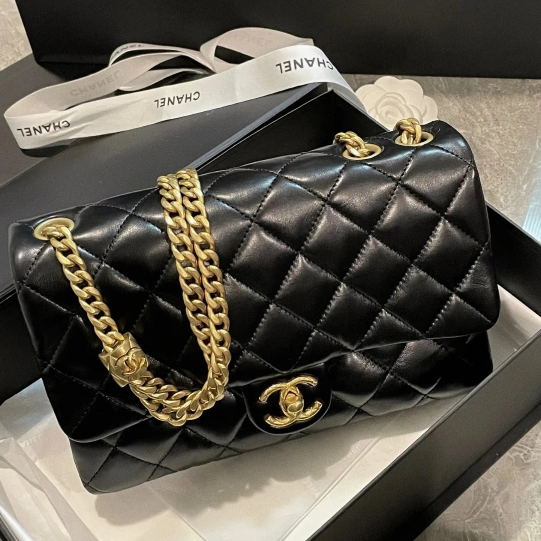 95新 Chanel/香奈儿 Chanel黑金金柱风琴款cf斜挎包 25110115-09