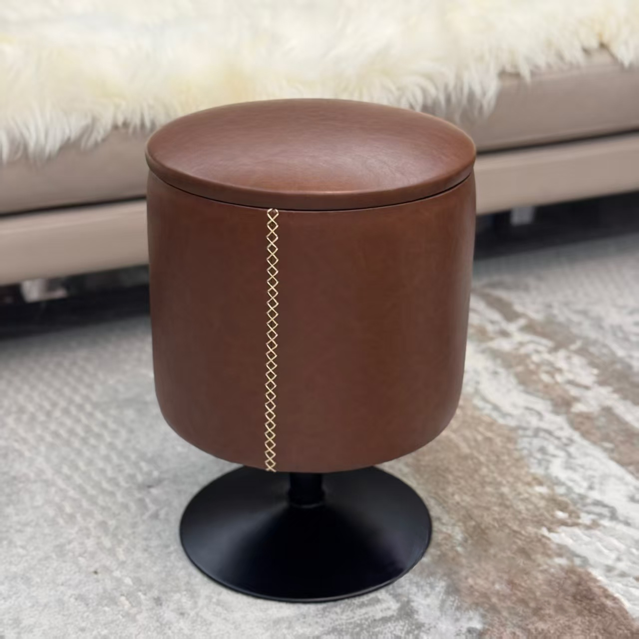 红酒杯圆凳高端化妆凳收纳储物凳旋转可移动梳妆凳圆凳轻奢现代