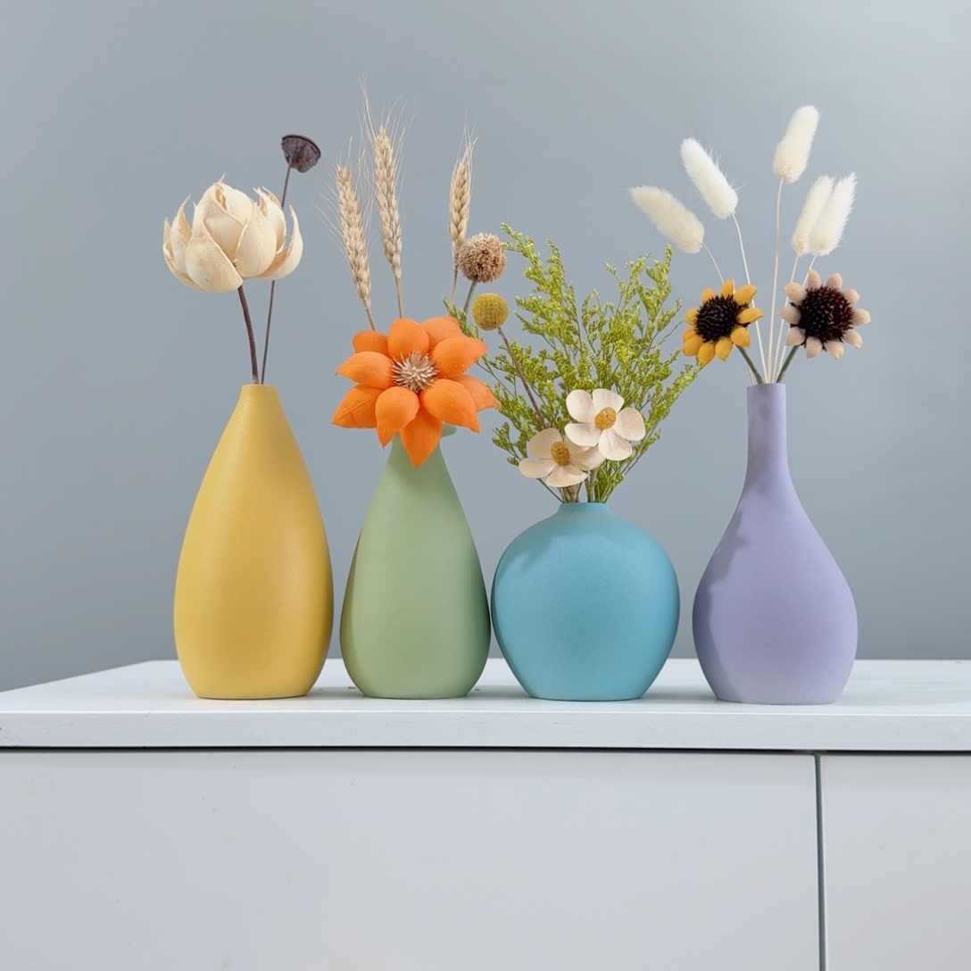 摆件陶瓷小花瓶摆件含花总高约20-30cm