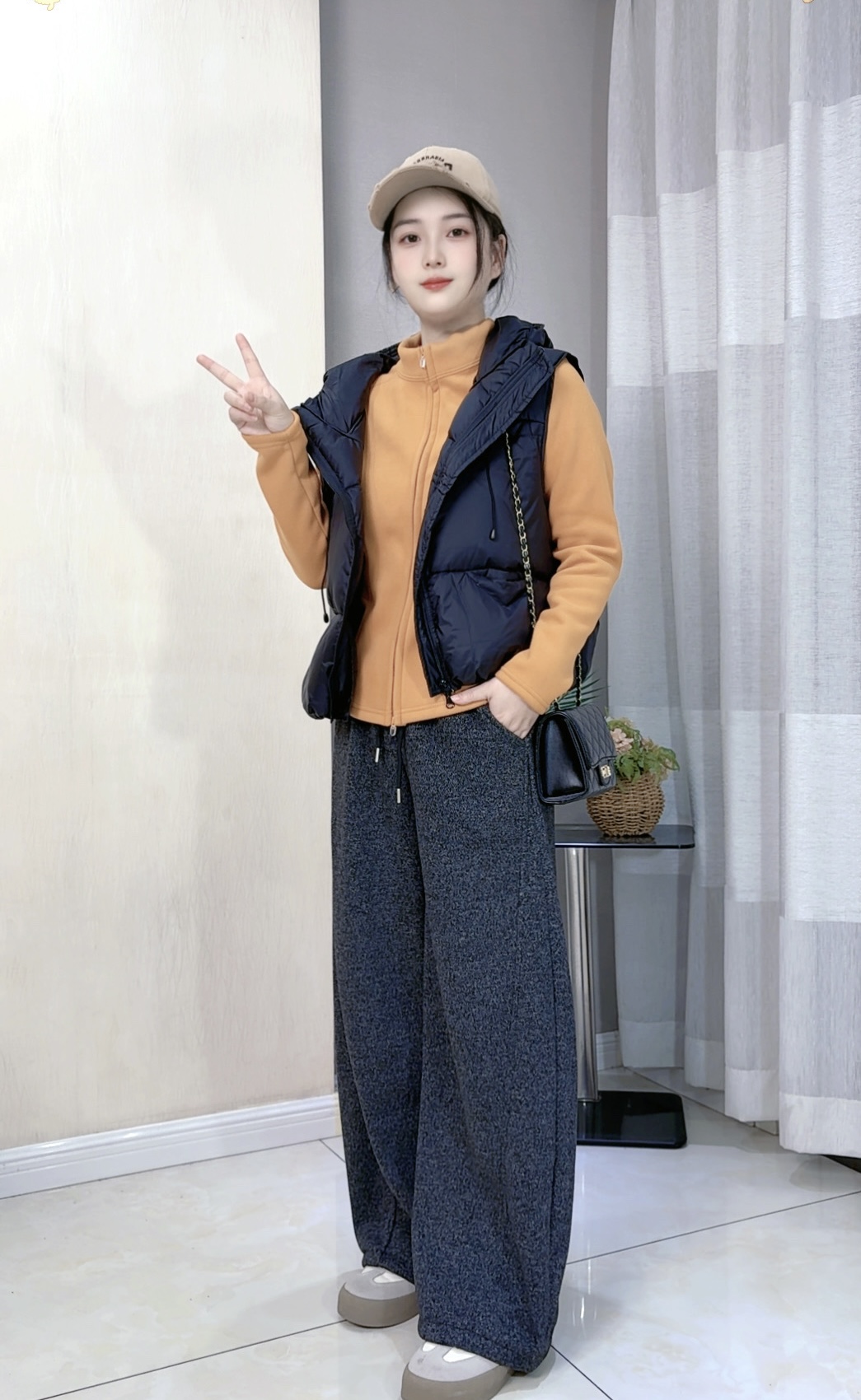 【K正版原版一高货品质】毛呢冬加绒阔腿裤女高腰五咸亦刀裤0290