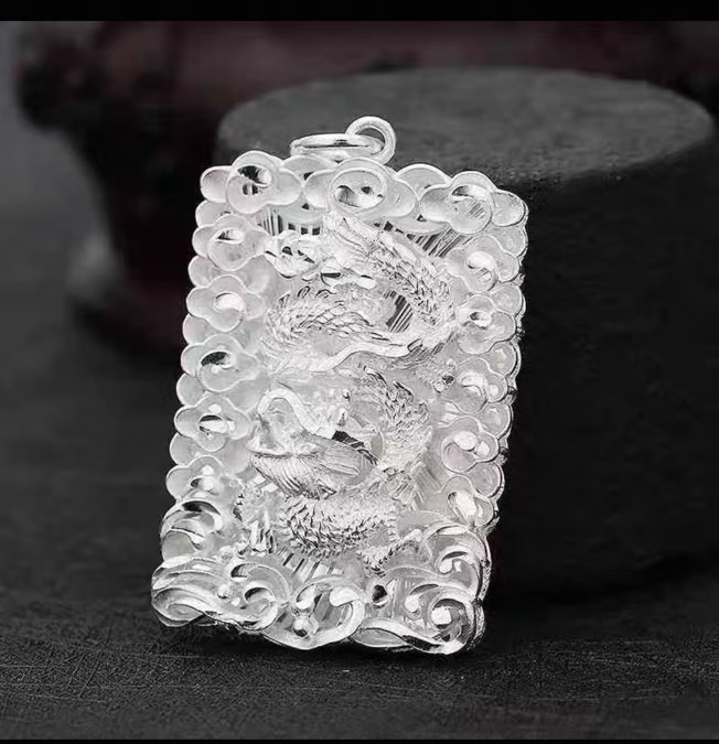 足银纯银男士银龙牌吊坠