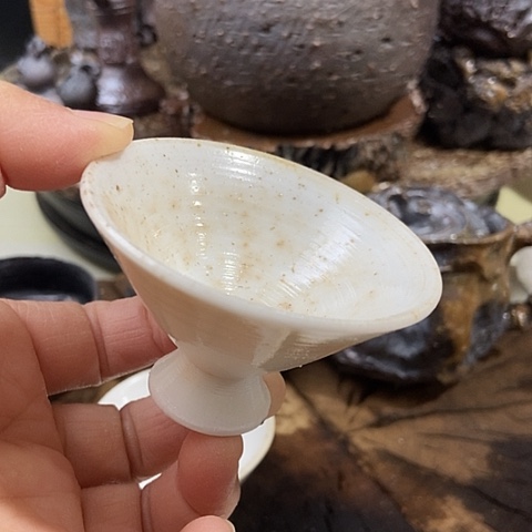 杯斗笠白瓷杯 未落款 柴烧裸烧手作品