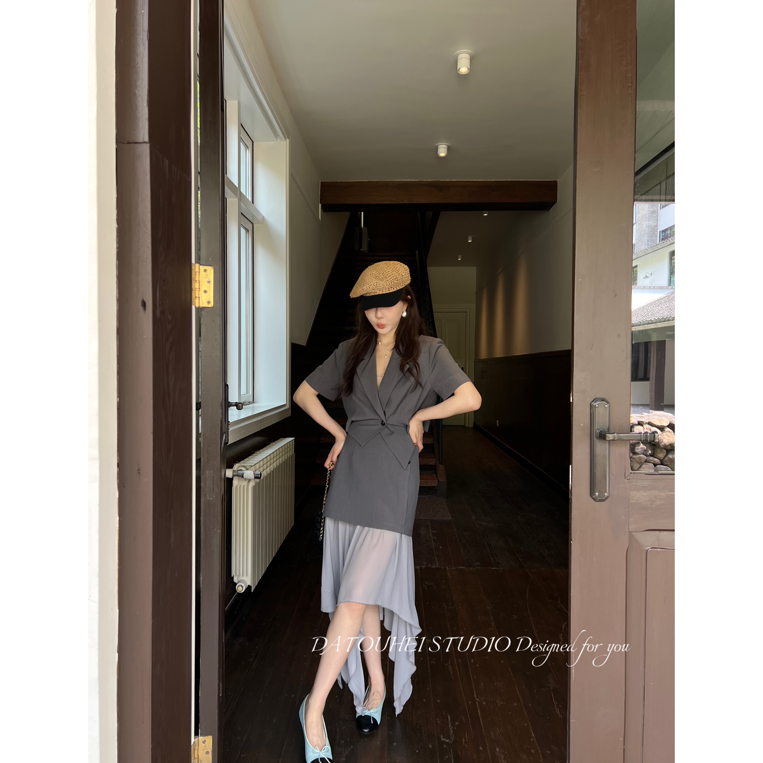 大头黑STUDIO【戛纳之夜】2025女夏时尚西装半裙套装D225A03687