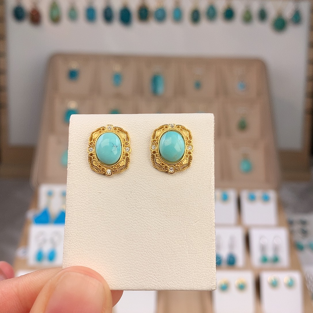 绿松石银S925镶嵌耳饰