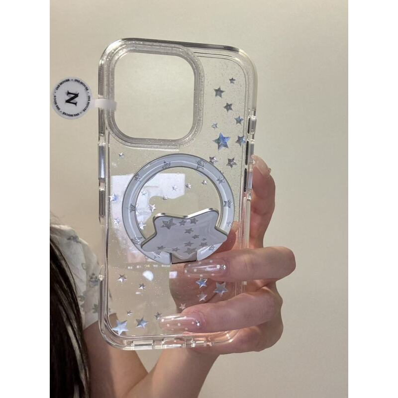 唯美ins透底鎏金银色星河360磁吸适用iphone17promax苹果16手机壳