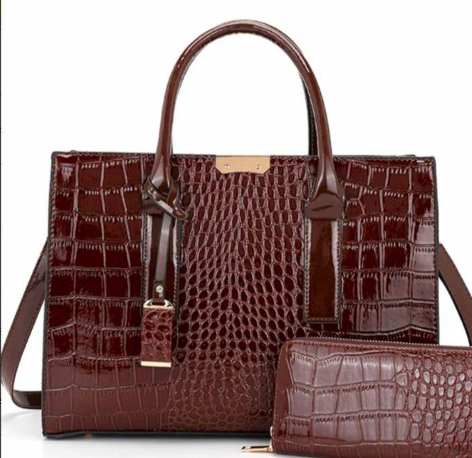 {范范的礼物}正梯形PU潮流手提包车缝线鳄鱼纹休闲复古单根
