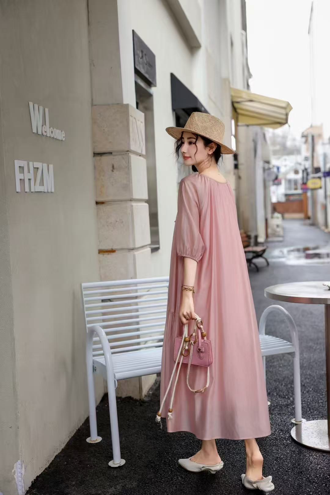 显瘦舒适连衣裙一字领汉服夏季夏装耐脏女装无袖复古长裙纯色