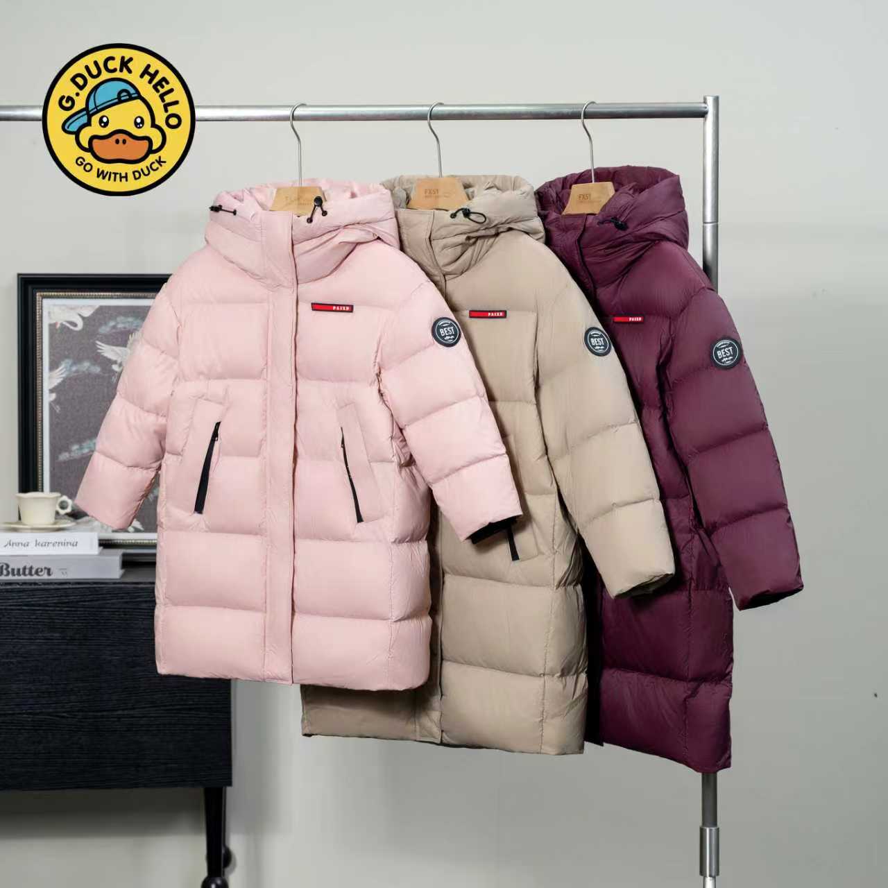 【B.Duck】小黄鸭亲子装羽绒服中长款保暖白鸭绒男女中大童外套010