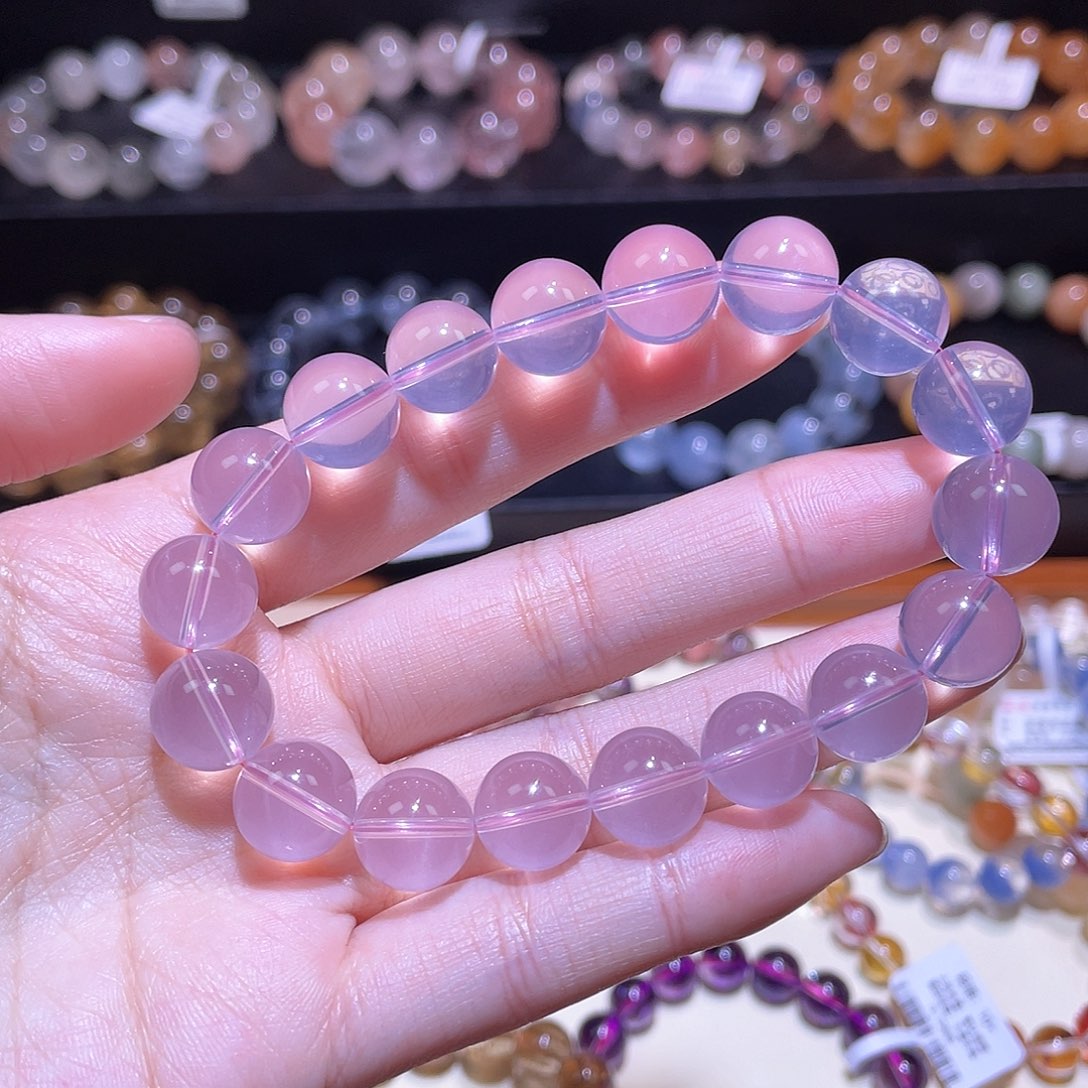 水晶手链未镶嵌粉水晶手链，晶体通透11.3