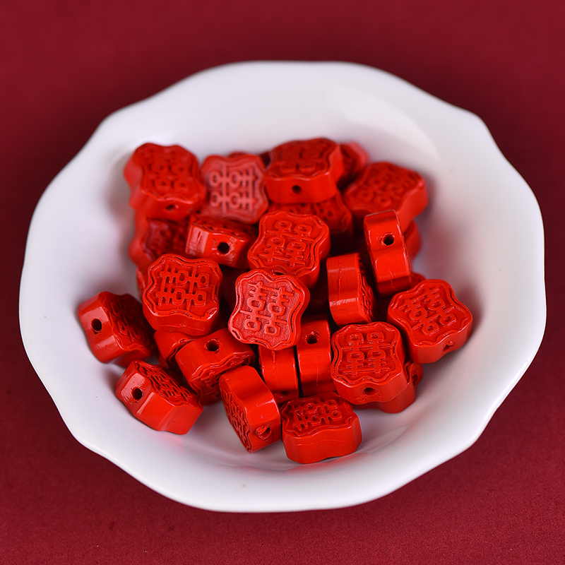 含辰砂工艺品D03红朱砂喜字直通背云DIY手工编绳星月菩提文玩