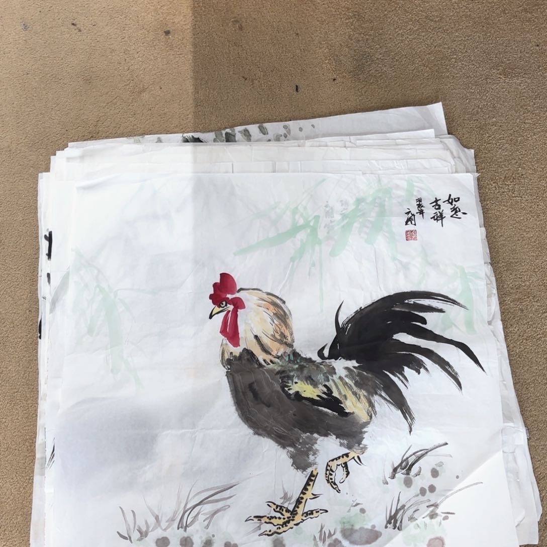 国画秦元国斗方童