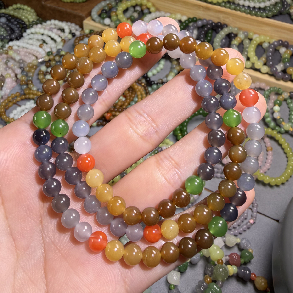 新疆和田玉且末糖烟紫渐变色6mm三圈款手串项链复古百搭特色女款