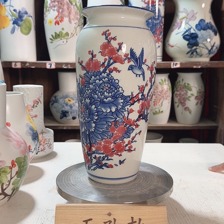 瓶高32青花红红牡丹新款陶瓷陶瓷陶瓷