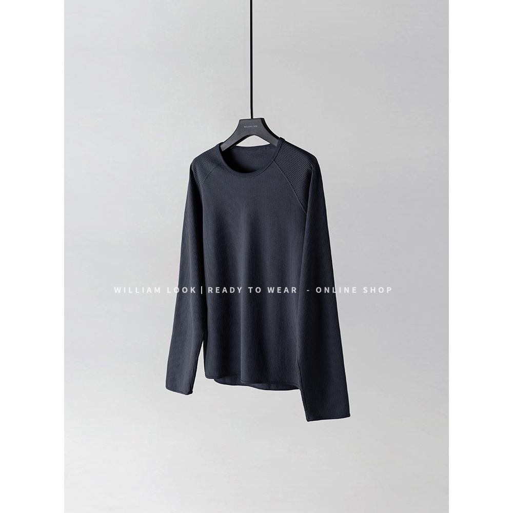 威廉威 男女同款【华夫格T】插肩袖舒服实穿威化格纹长袖T恤A974