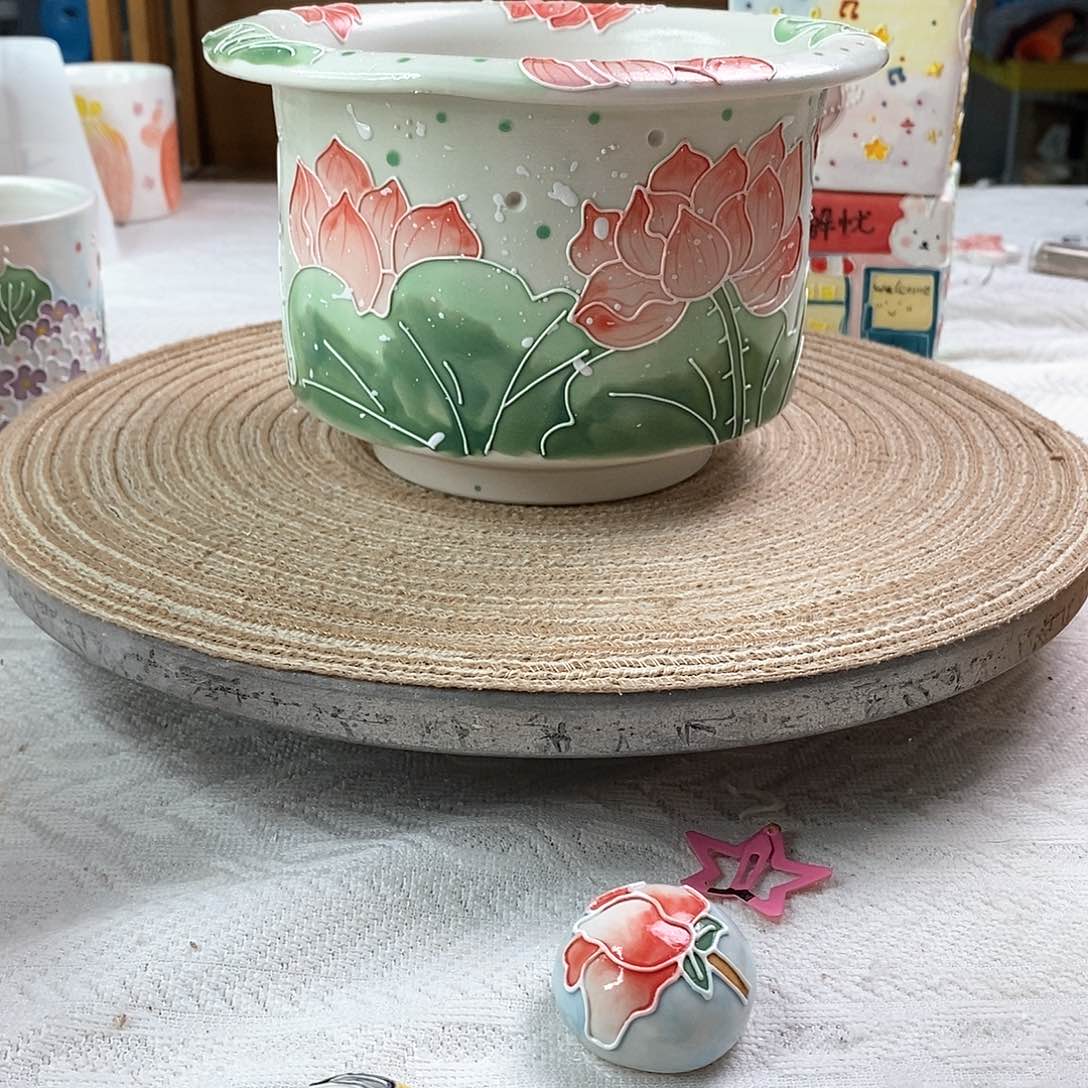 手绘手工制作陶瓷花盆33微瑕