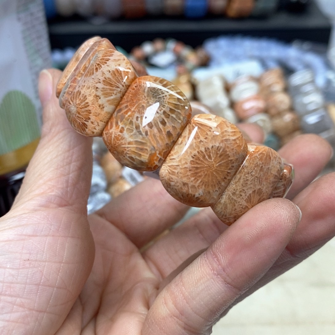 硅化珊瑚（珊瑚玉）手链未镶嵌我***肉176