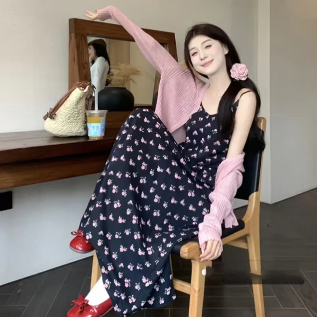 （现货）碎花吊带连衣裙新款夏季设计感小众开衫上衣两件套潮款1771