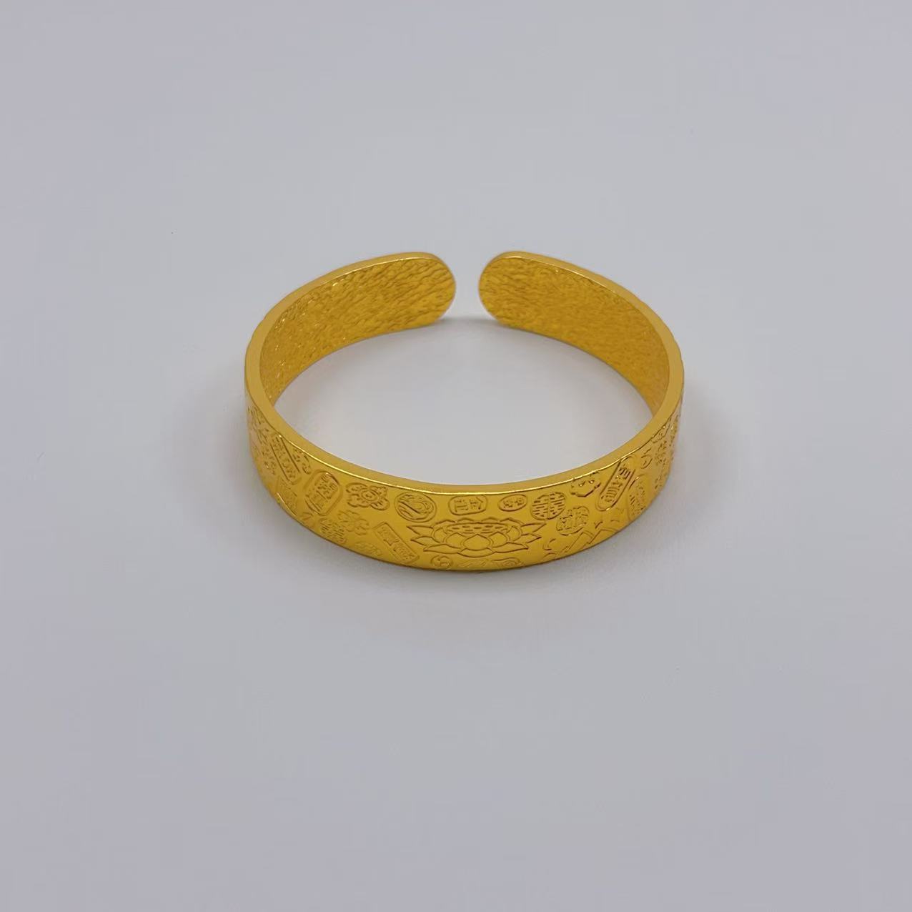 【月月严选】至臻时尚莲花开口吉言宽版合金手镯【带礼盒】A028