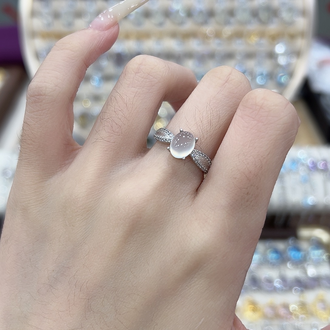 岫玉银S925镶嵌戒指