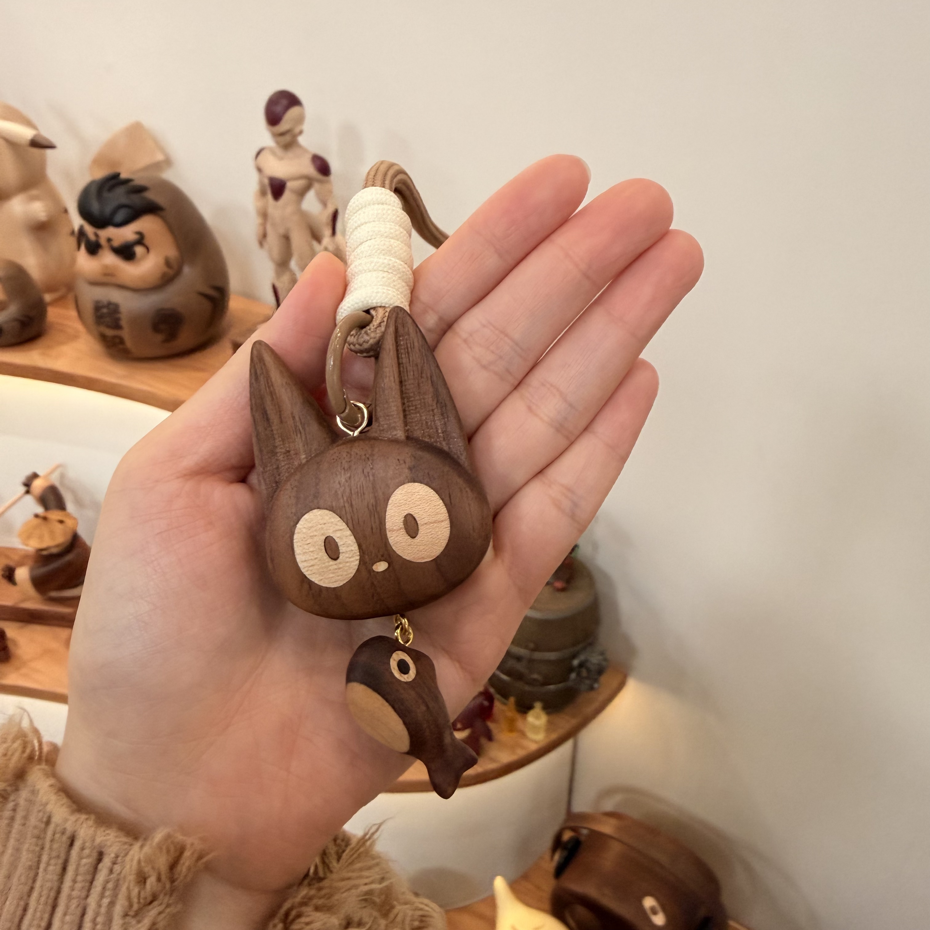 家居饰品摆件实木小猫钥匙扣挂件可爱治愈系实用送人礼物