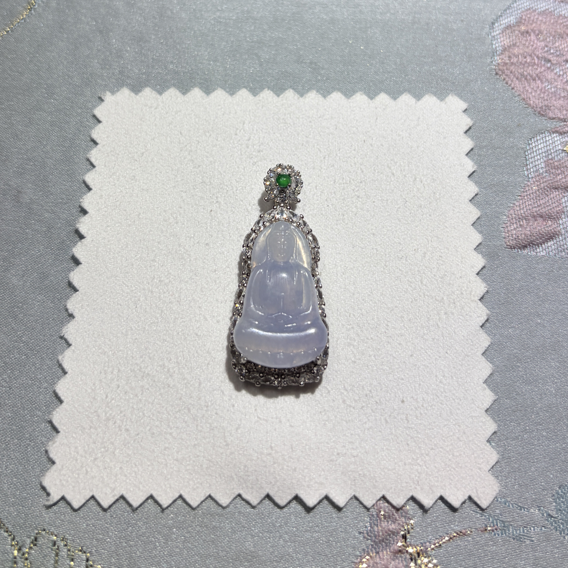 高冰紫翡翠观音吊坠 梦幻冰紫观音 裸石26-16.3-4.3 高端翡翠珠宝