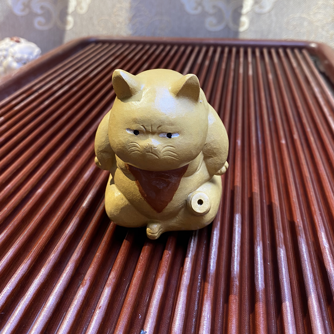 原矿段泥加菲猫香插紫砂茶宠雕塑长8cm宽9cm高10cm