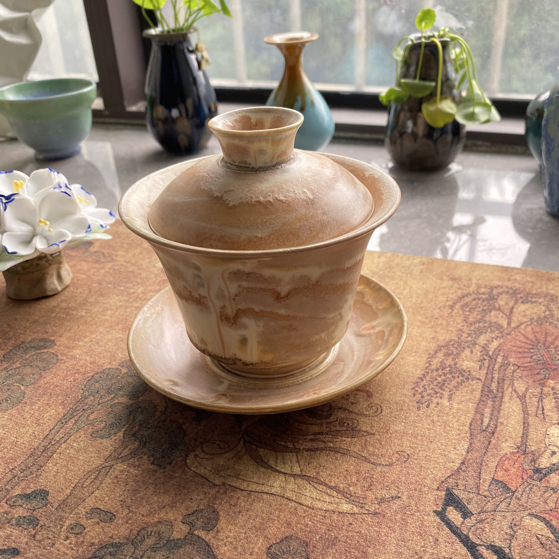 景德镇高温颜色釉系列三才盖碗茶杯