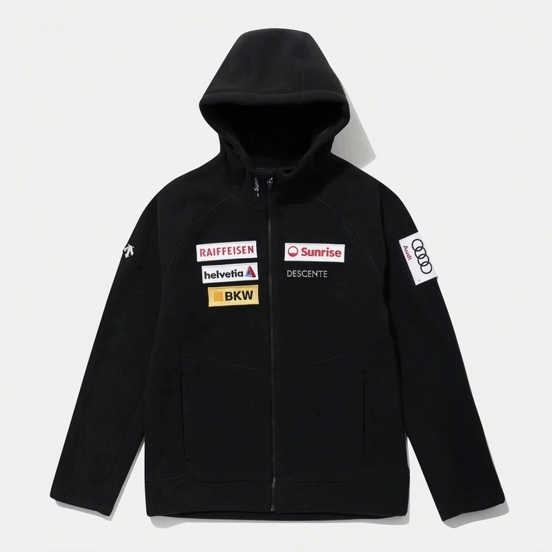 DESCENTE/韩版24年新款奥迪联名瑞士滑雪队保暖抓绒连帽户外外套