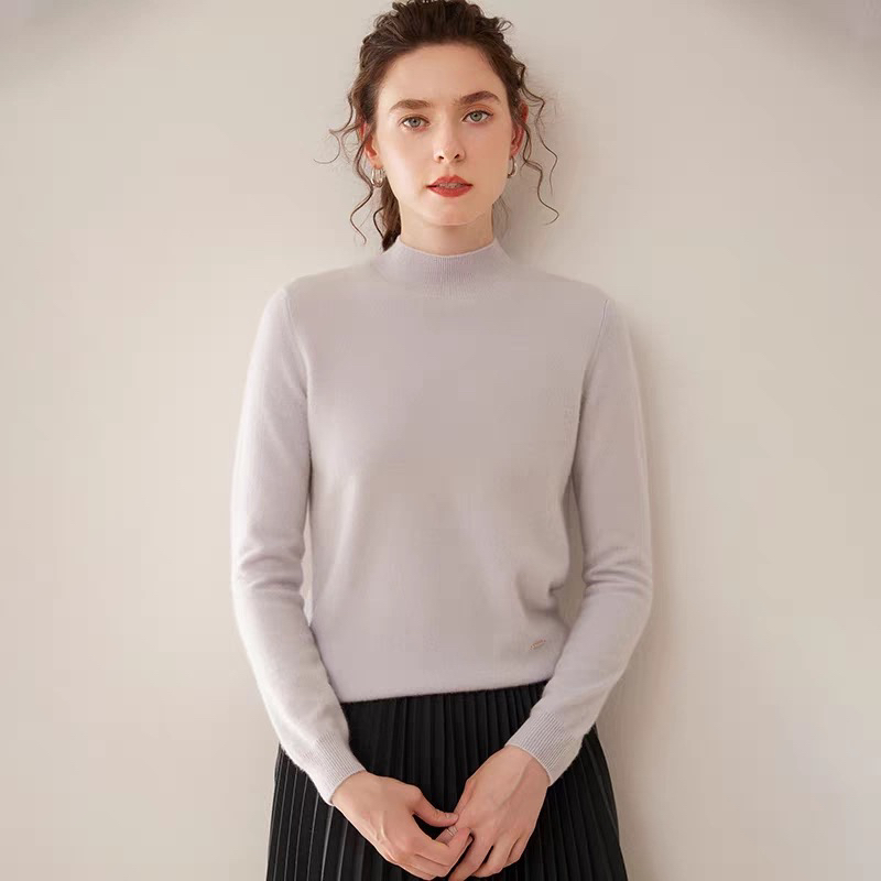 康赛妮系列100%纯山羊绒衫半高领无缝宽松休闲百搭毛衣针织打底衫