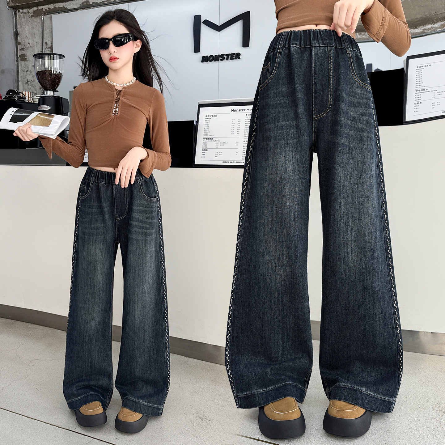 女大童阔腿裤牛仔裤秋季2025新款儿童秋装直筒宽松女童裤子春秋款