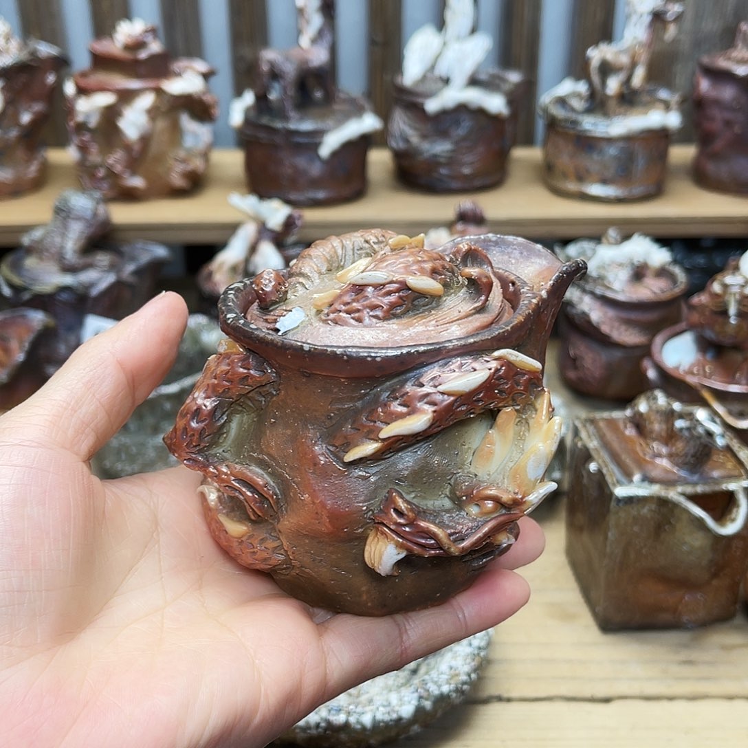 瓶柴烧粗陶手捏宝瓶微瑕