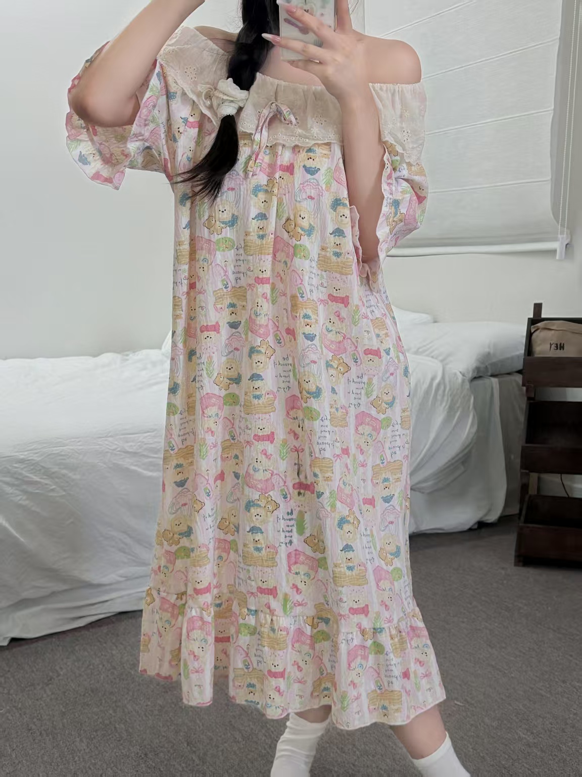 少女中长款性感睡裙夏季连衣裙长款短袖碎花甜美薄款休闲