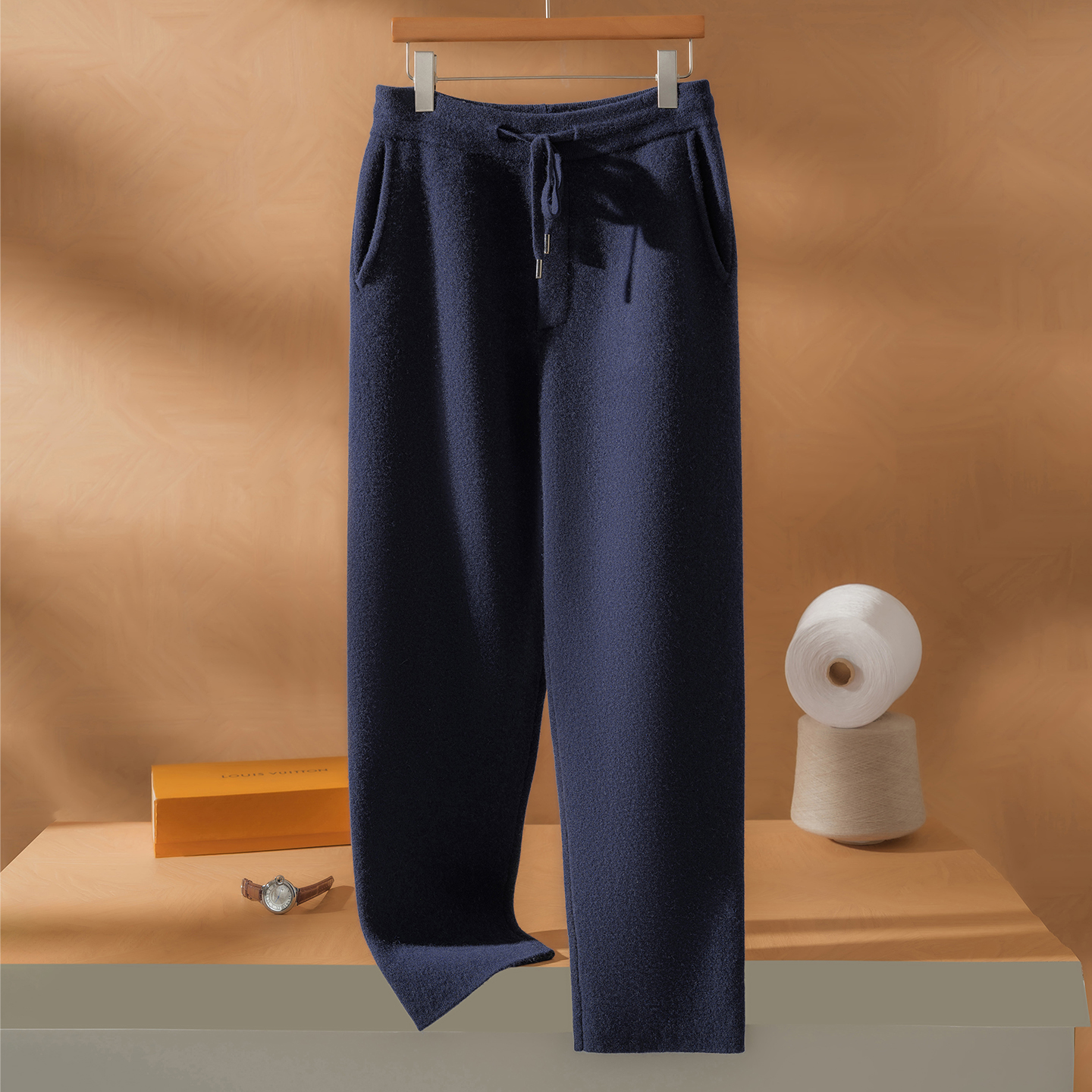 男士纯山羊绒空气层加厚直筒裤休闲运动裤