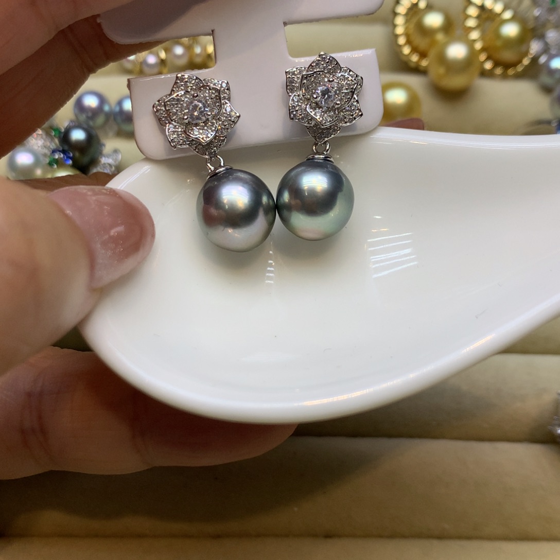 银S925镶嵌耳饰海水珍珠