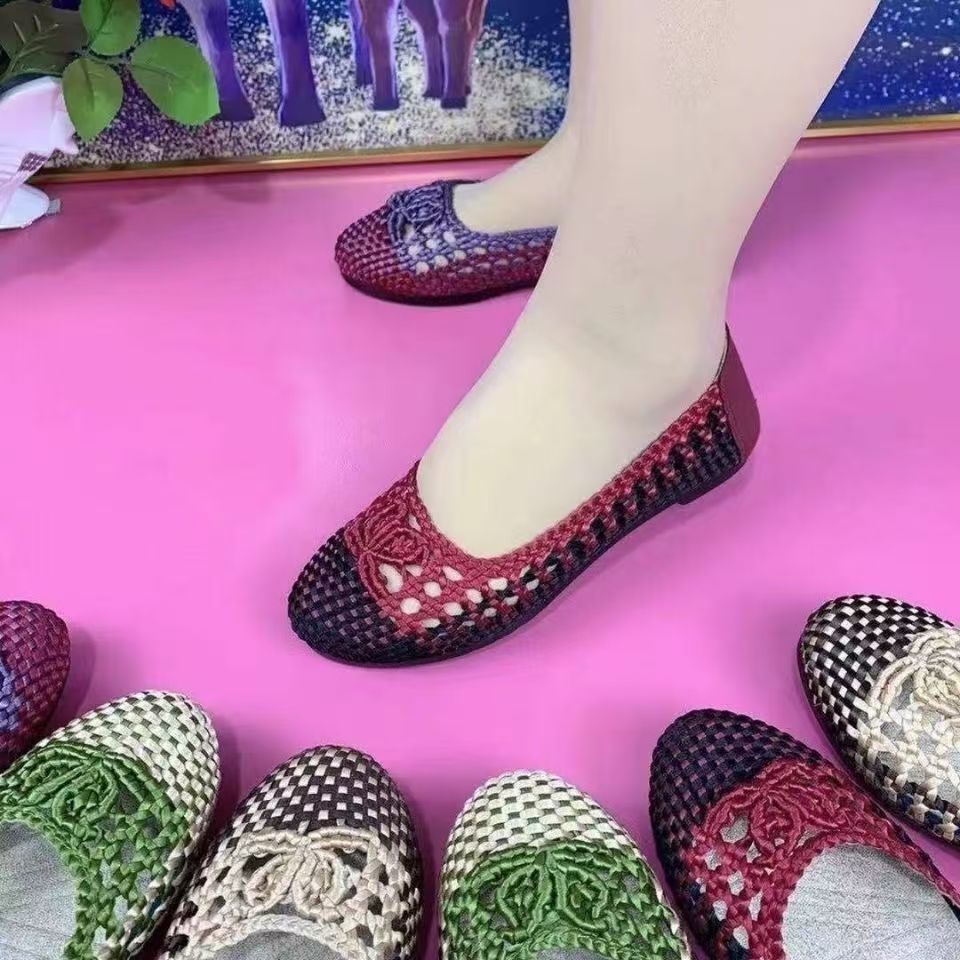 老北京布鞋女网鞋夏季中老年人妈妈休闲鞋软底防滑编织鞋平底女鞋