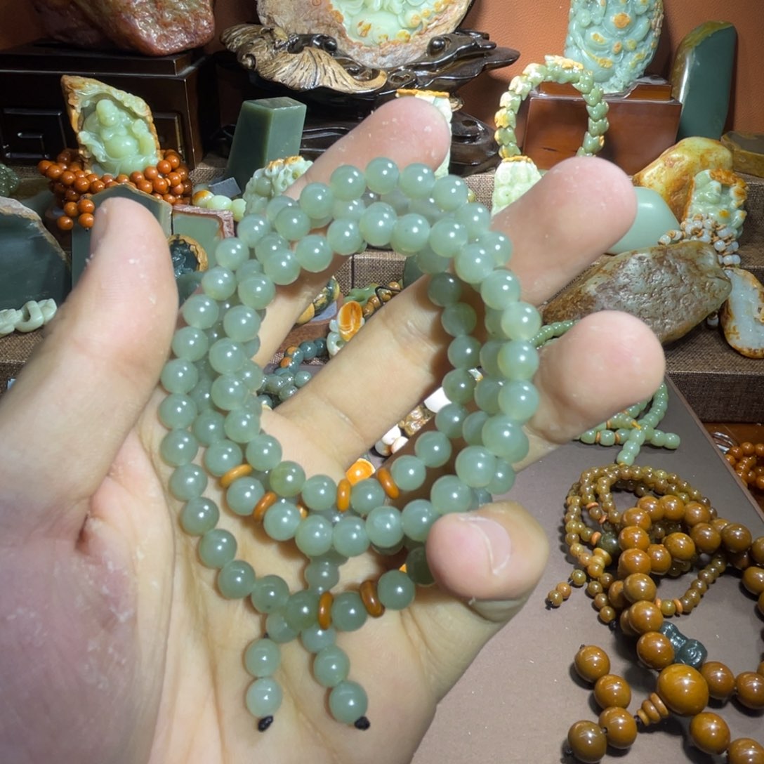 透闪石质玉108 卡6青未镶嵌涂***进